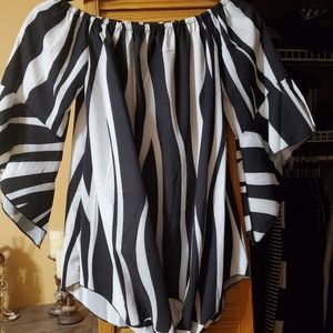 Black and white knot tie blouse